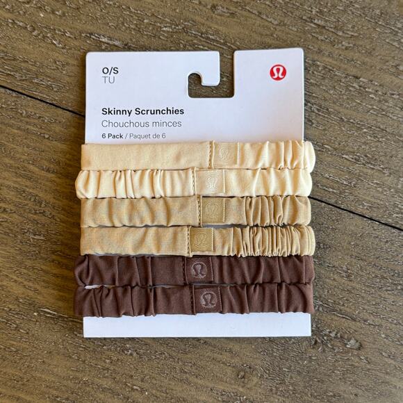 Lululemon NWT Skinny Scrunchies *6 Pack Neutrals Browns Hair Ties Accessories - Picture 1 of 3